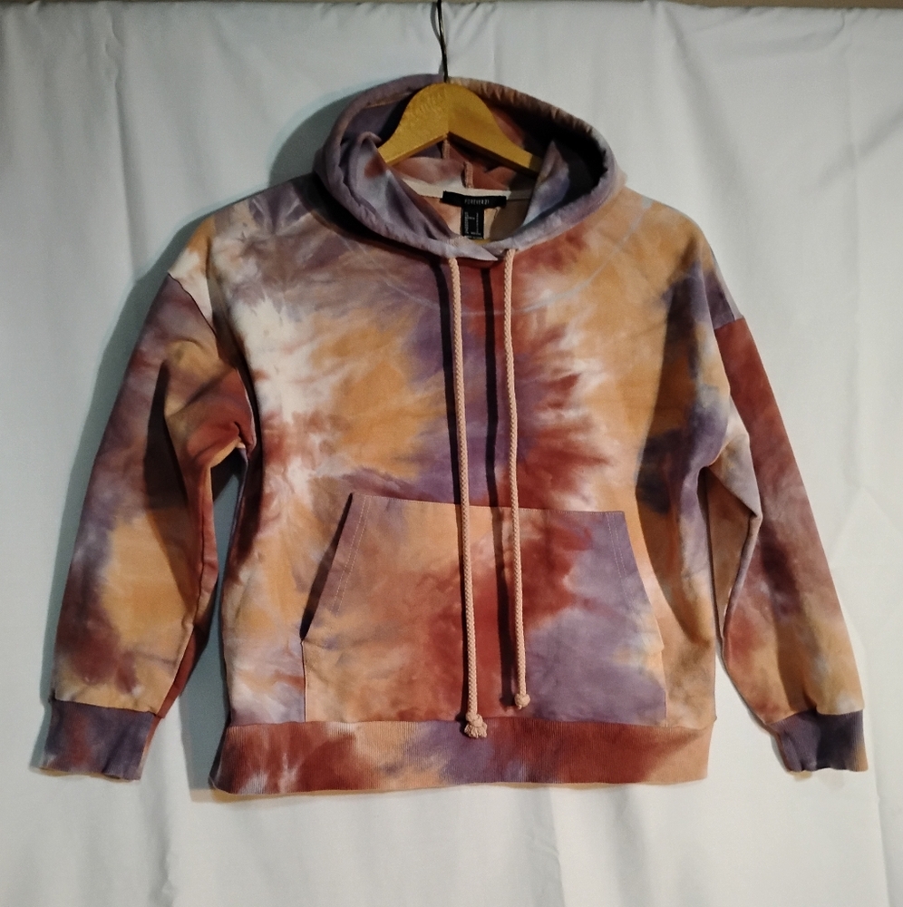 Forever 21 Orange and Purple Tie-Dye Hoodie With Large Pocket